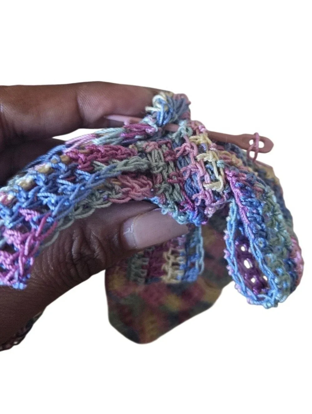 Handmade Crochet Lace Scarf Pastel Blossom Bow Egyptian Cotton Knit Neck Wrap